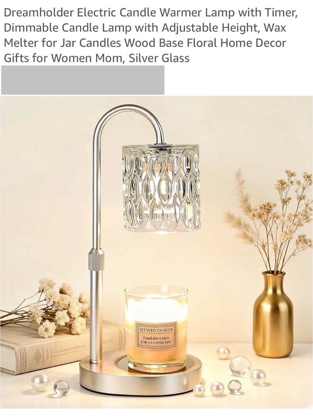 Dreamholder in Silver Candle Warmer Lamp - Adjustable Glass Shade NWOT